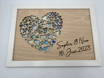 Geldgeschenk im Bilderrahmen zur Hochzeit &quot;Herz-Motiv&quot;, Größe wahlweiße 13x18cm, 21x30cm. Bilderrahmen Schwarz oder Weiß. Geld verschenken von Herzen