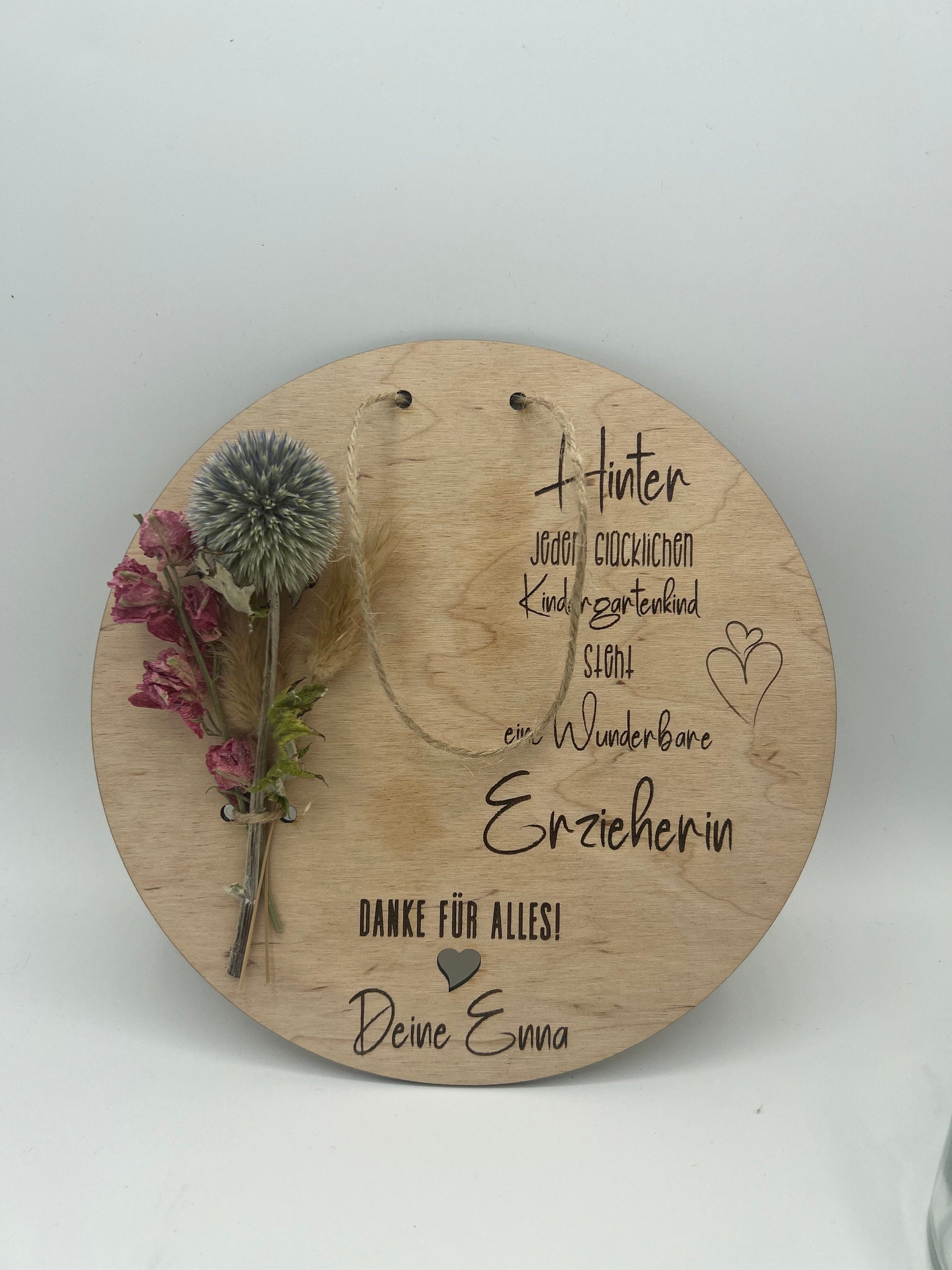 Abschiedsgeschenk Erzieher - Holzschild mit Trockenblumen, Kindergarten Geschenkidee, Persönliches Abschiedsgeschenk für Erzieher