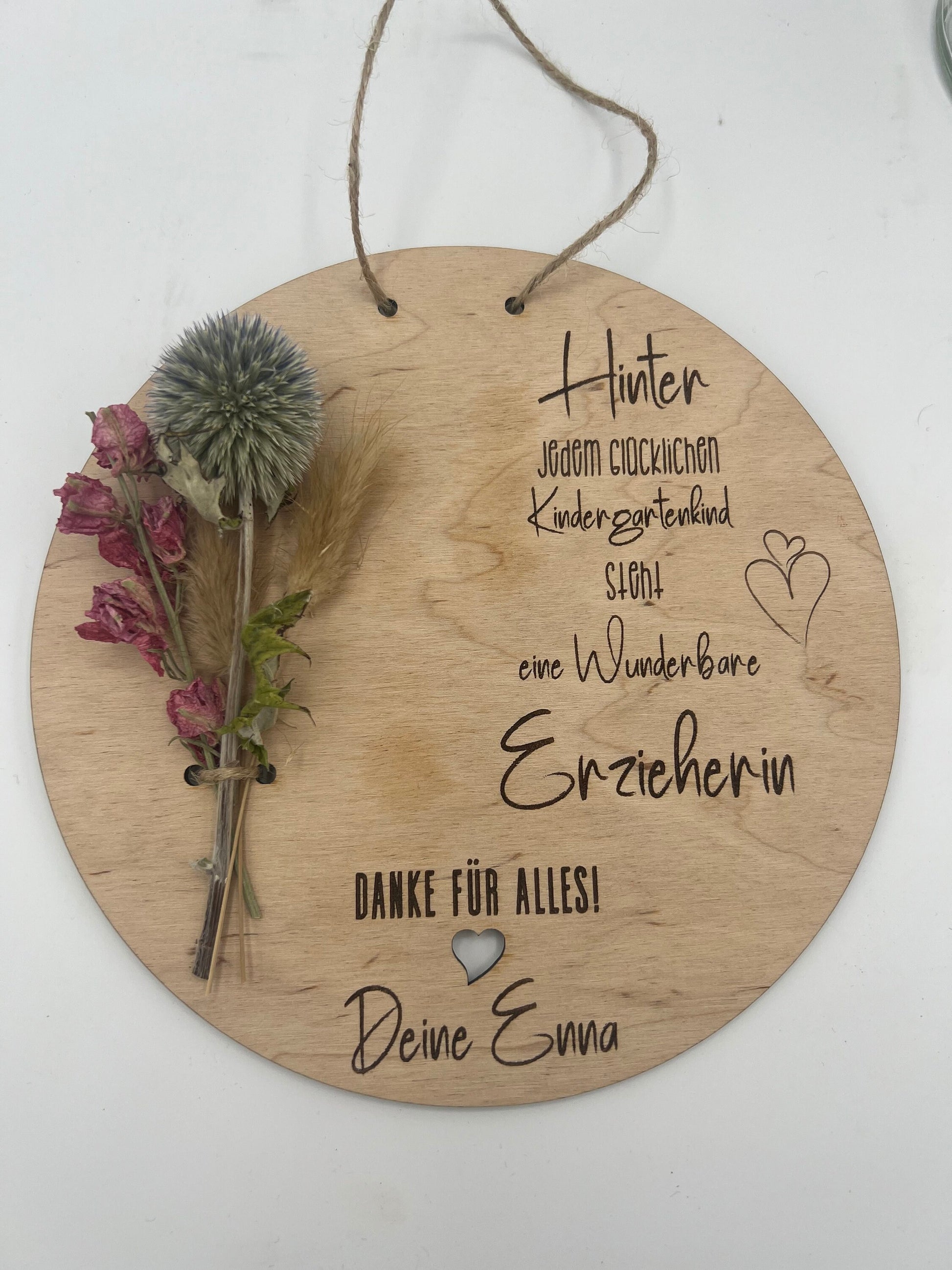 Abschiedsgeschenk Erzieher - Holzschild mit Trockenblumen, Kindergarten Geschenkidee, Persönliches Abschiedsgeschenk für Erzieher