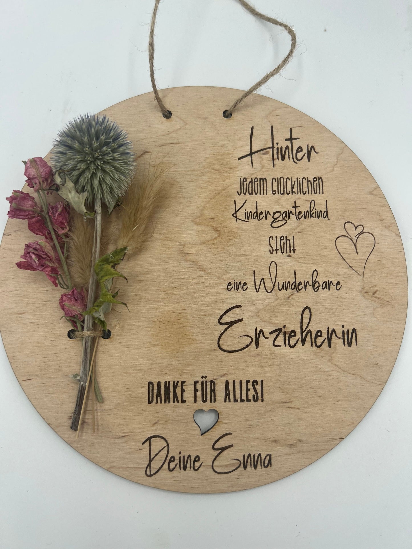 Abschiedsgeschenk Erzieher - Holzschild mit Trockenblumen, Kindergarten Geschenkidee, Persönliches Abschiedsgeschenk für Erzieher
