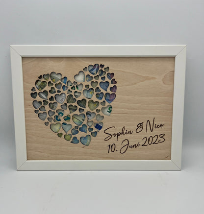 Geldgeschenk im Bilderrahmen zur Hochzeit &quot;Herz-Motiv&quot;, Größe wahlweiße 13x18cm, 21x30cm. Bilderrahmen Schwarz oder Weiß. Geld verschenken von Herzen