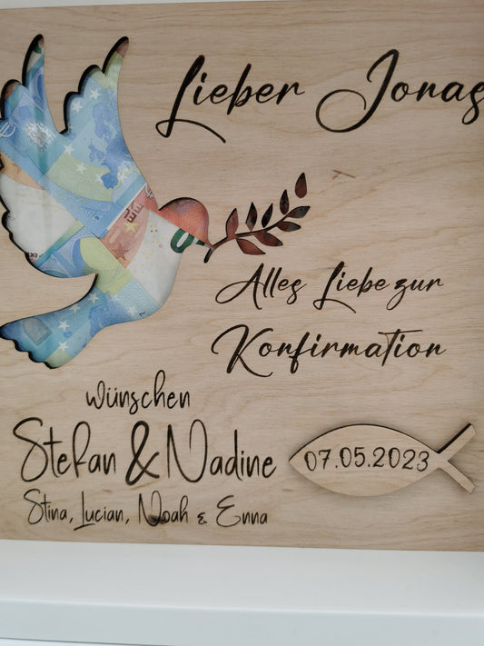 Konfirmation/ Geldgeschenk/ Taufe/Hochzeitsgeschenk /Geldgeschenk/Geburtstagsgeschenk/ holz /personalisiert