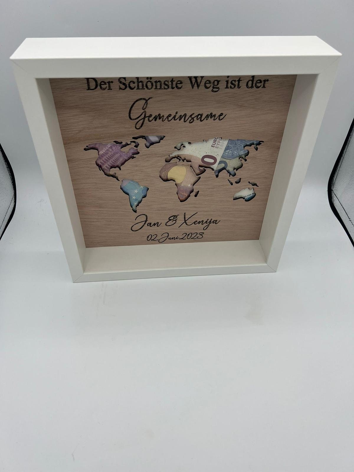 Geldgeschenk zur Hochzeit, weltkarte, Hochzeitstag, weg zusammen, Hochzeitsgeschenk ,Geschenkidee, Geburtstagsgeschenk, holz ,personalisiert