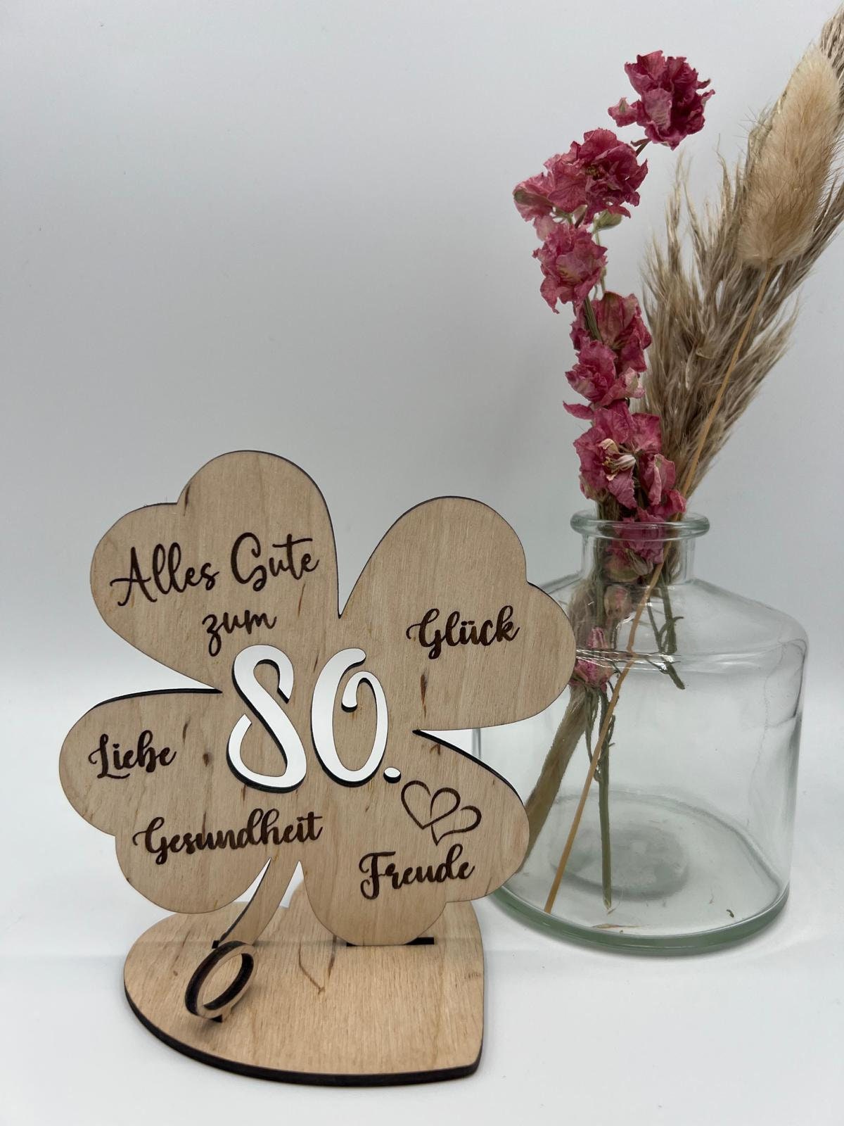 Geldgeschenk Kleeblatt Holz 66. Geburtstag, 12,5cm oder 18,0cm, Geldgeschenk auf Wunsch mit Namensgravur