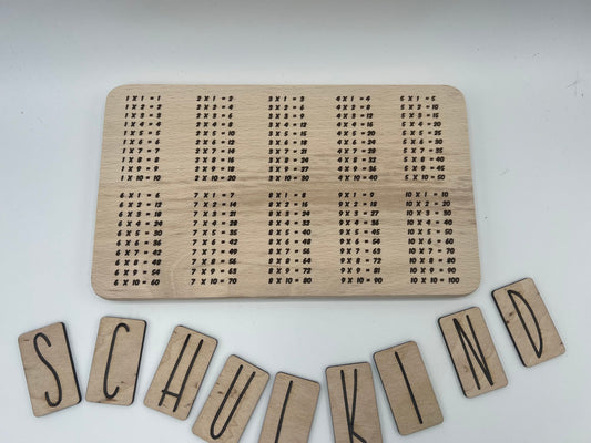 1X1 Frühstücksbrett aus Buchenholz / Geschenk / Einschulung/Schultüte/lernen