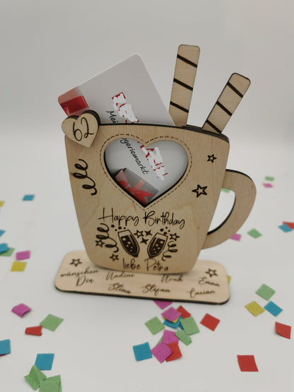 Gutschein Aufsteller - Individuelle Holzidee für Geburtstagsgeschenke, DIY Geschenke für Frauen & Männer, Abschluss Jubilare