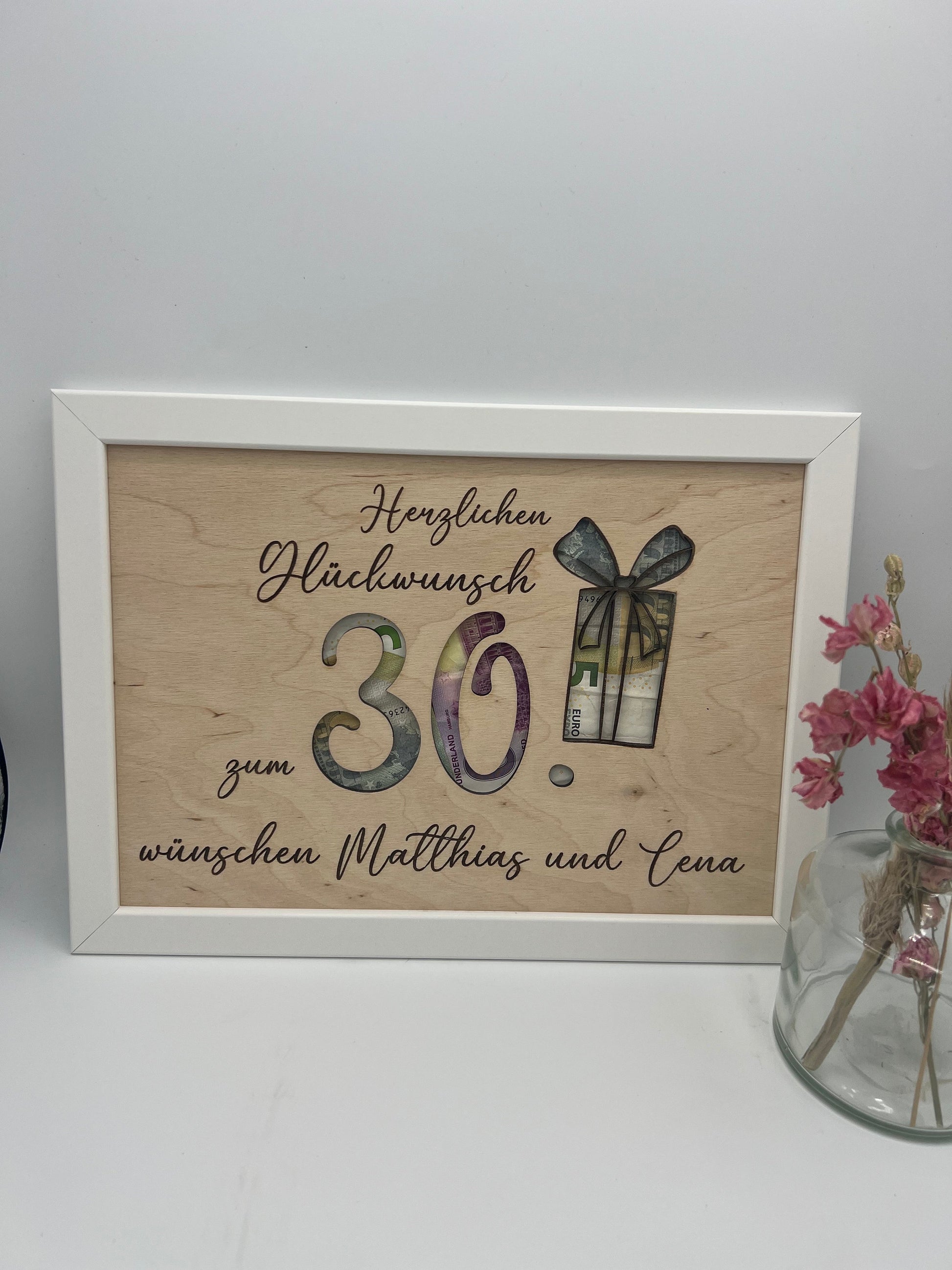Geldgeschenk personalisiert zum Geburtstag, Andenken Bilderrahmen Geburtstagsgeschenk, Geschenkidee, Geldverpackung,Hochzeit Mann Frau
