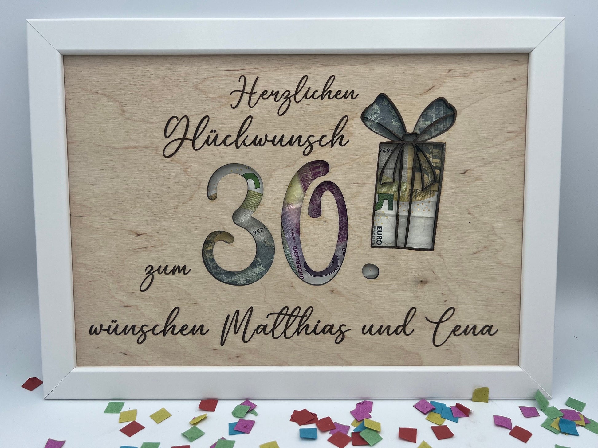 Geldgeschenk personalisiert zum Geburtstag, Andenken Bilderrahmen Geburtstagsgeschenk, Geschenkidee, Geldverpackung,Hochzeit Mann Frau