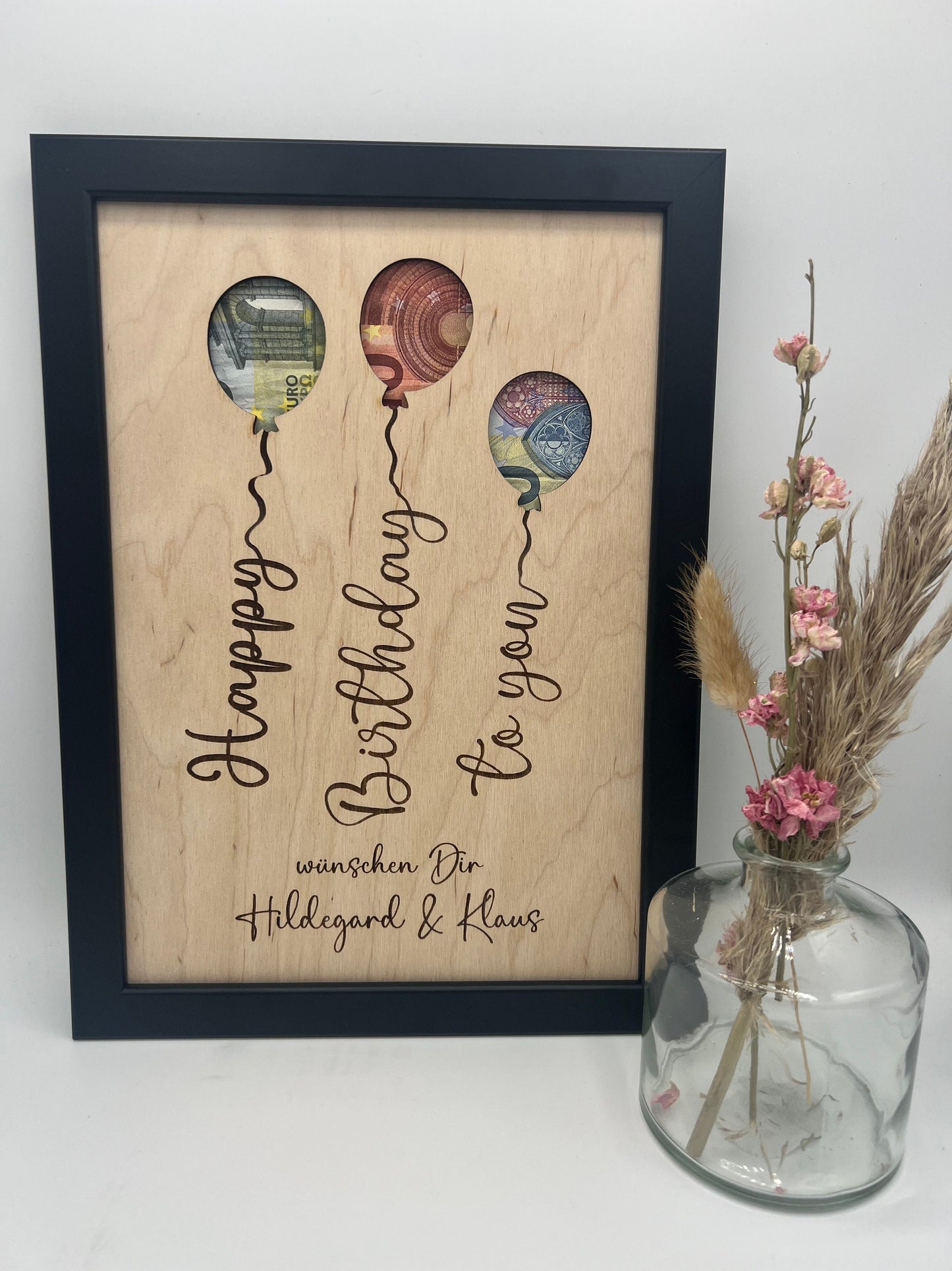 Geldgeschenk personalisiert zum Geburtstag, Andenken Bilderrahmen Geburtstagsgeschenk, Geschenkidee, Geldverpackung,Hochzeit Mann Frau