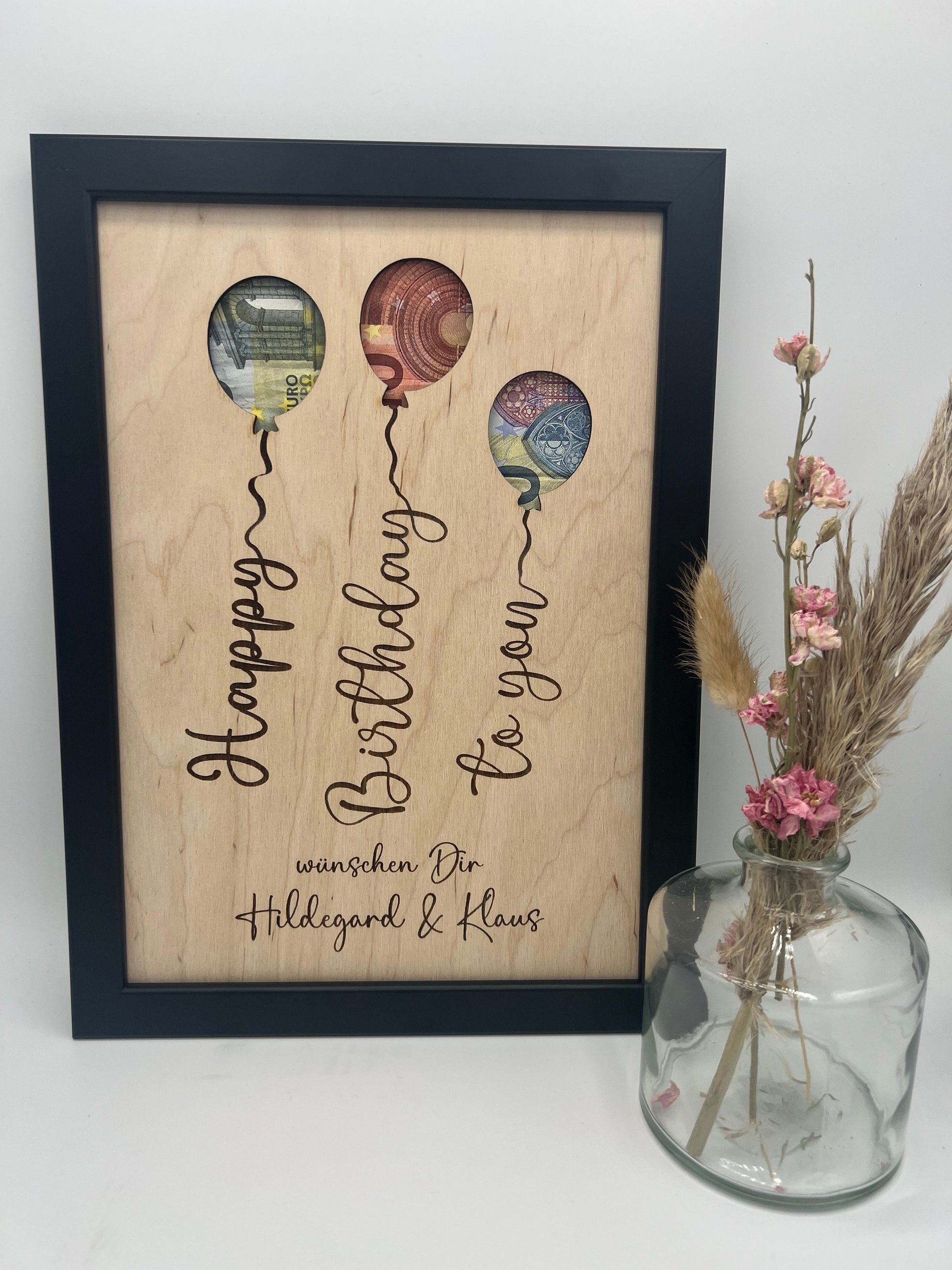 Geldgeschenk personalisiert zum Geburtstag, Andenken Bilderrahmen Geburtstagsgeschenk, Geschenkidee, Geldverpackung,Hochzeit Mann Frau