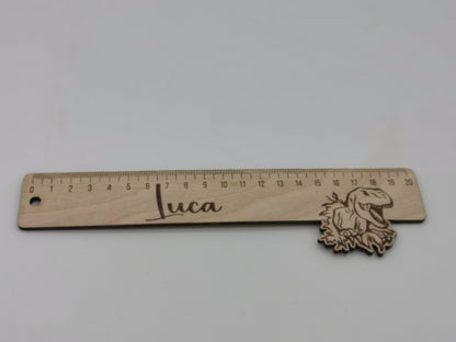 Holzlineal 20cm mit Name, Dinosaurier / Einschulung / Schulanfang / Personalisiert Dino