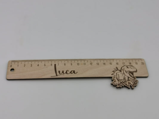 Holzlineal 20cm mit Name, Dinosaurier / Einschulung / Schulanfang / Personalisiert Dino