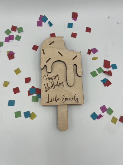 Gutschein Geschenke Halter aus Holz / Gutscheinkarte/Geldgeschenk / Eis