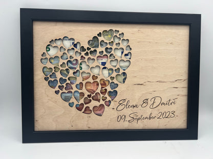 Geldgeschenk im Bilderrahmen zur Hochzeit &quot;Herz-Motiv&quot;, Größe wahlweiße 13x18cm, 21x30cm. Bilderrahmen Schwarz oder Weiß. Geld verschenken von Herzen