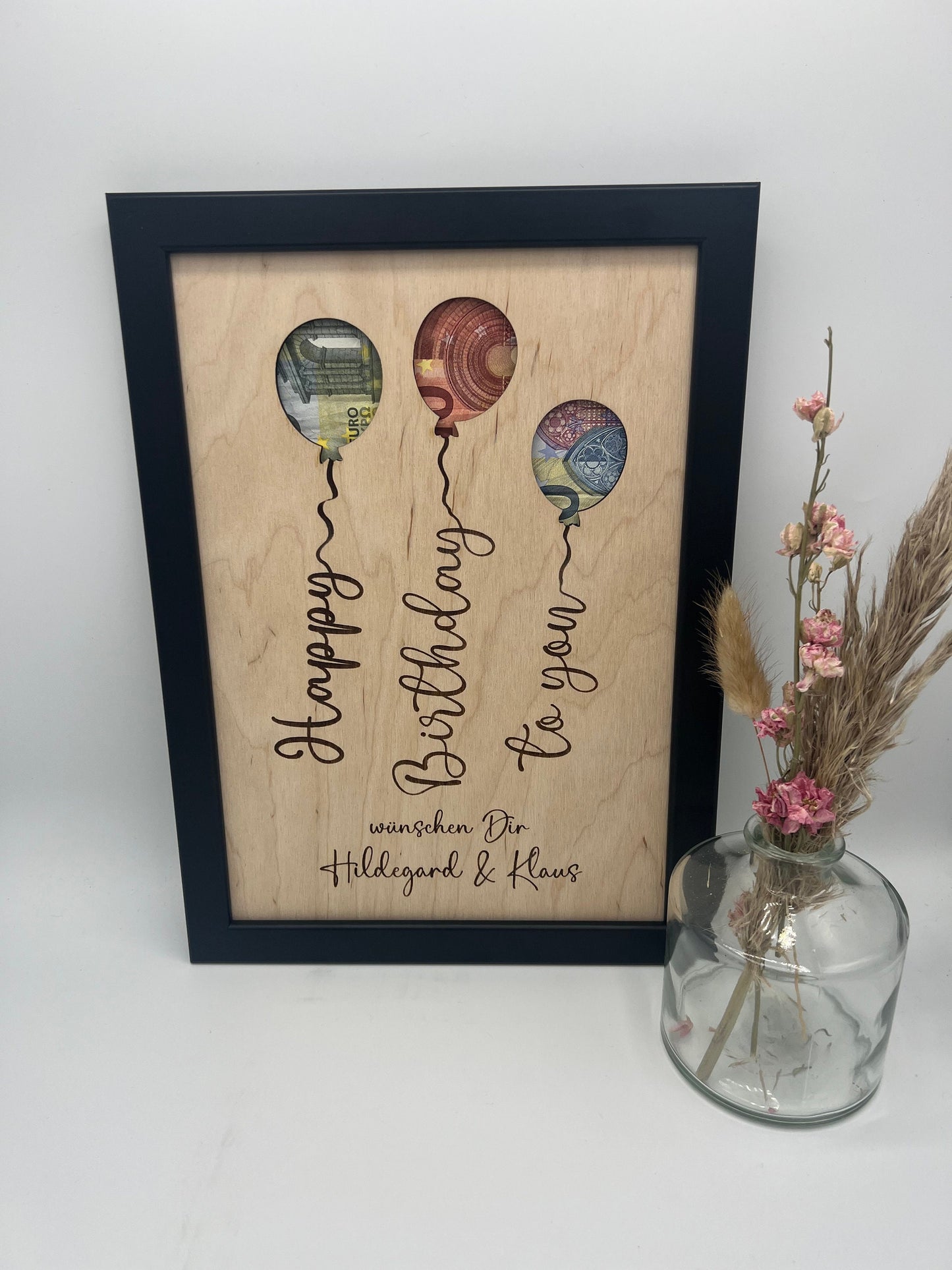 Geldgeschenk personalisiert zum Geburtstag, Andenken Bilderrahmen Geburtstagsgeschenk, Geschenkidee, Geldverpackung,Hochzeit Mann Frau