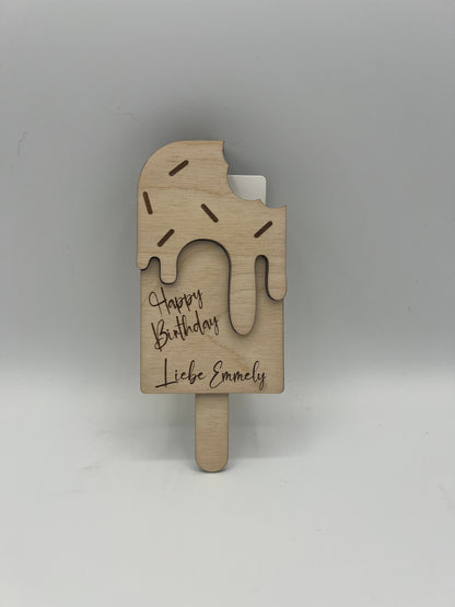 Gutschein Geschenke Halter aus Holz / Gutscheinkarte/Geldgeschenk / Eis