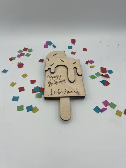 Gutschein Geschenke Halter aus Holz / Gutscheinkarte/Geldgeschenk / Eis