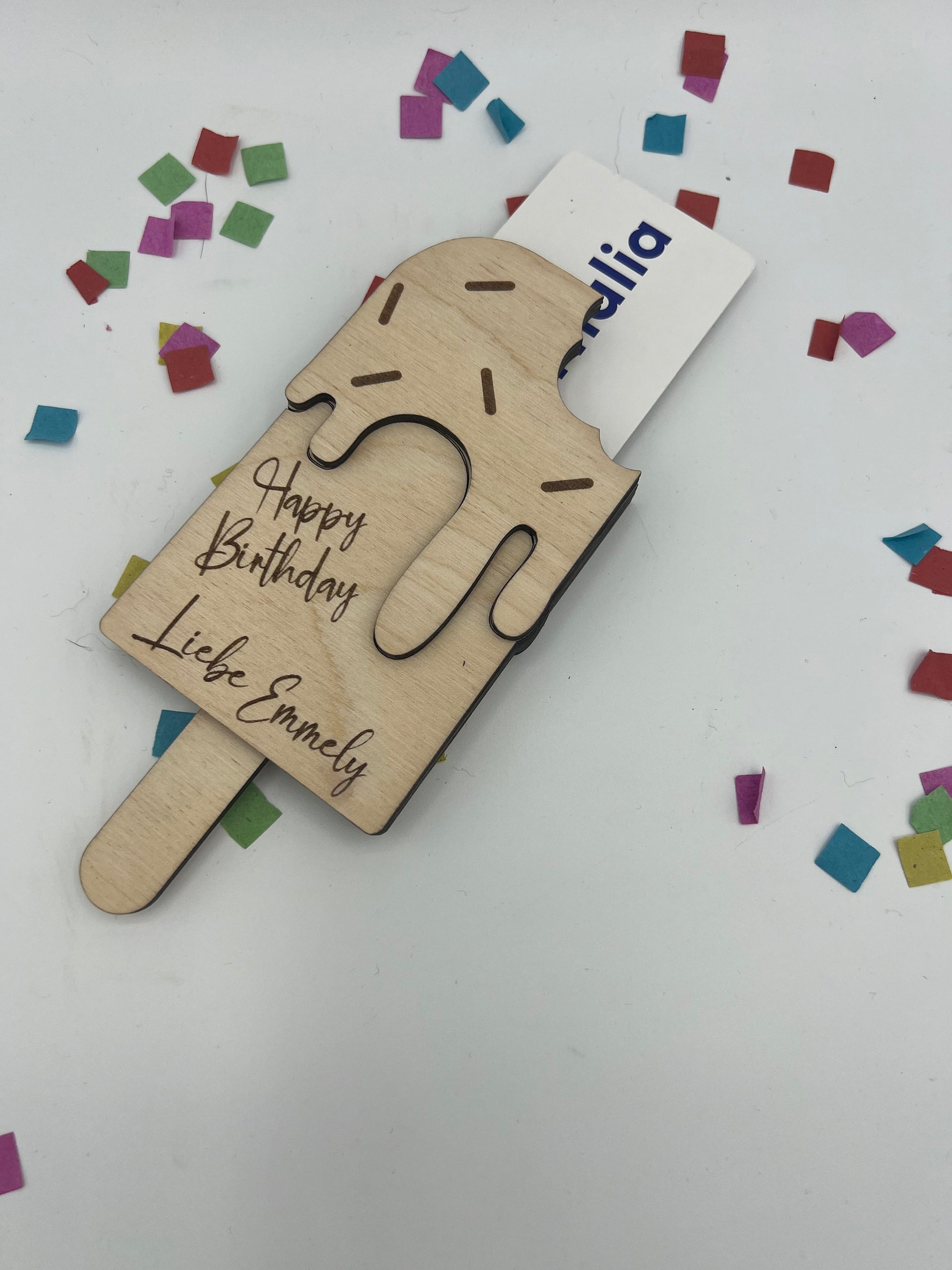 Gutschein Geschenke Halter aus Holz / Gutscheinkarte/Geldgeschenk / Eis