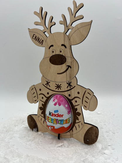 Rentier Aufsteller aus Birken Sperrholz, in die Öffnung passt ein Ü-ei. Eine schöne Geschenkidee für Kinder.