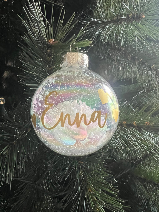 Weihnachtskugel mit Namen , Personalisiert , Schnee , durchsichtige Kugel , Weihnachten, Liebe , Geschenke
