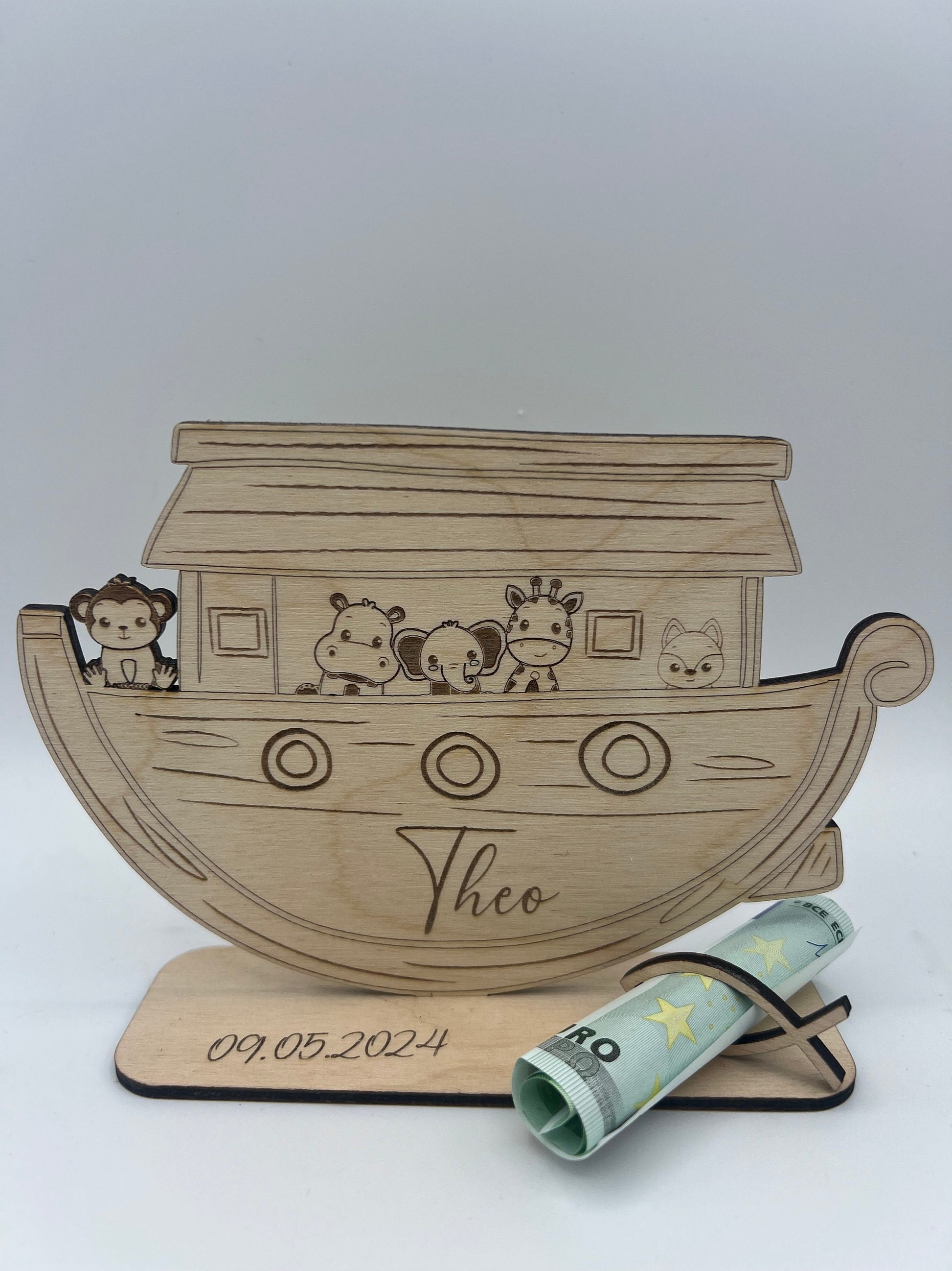 Arche Geldgeschenk zur Taufe, Geburt oder Kindergeburtstag, Arche Noah aus Holz mit süßen Tieren, Kommunion,Konfirmation,kleine Geschenkidee