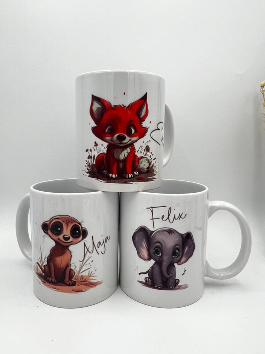 Tasse Kinder, Tiermotive Kinder, Becher personalisiert Kinder, Kindergeschenke, Geburtstaggeschenk, Einschulung Kindertasse personalisiert, Dekoschuppen