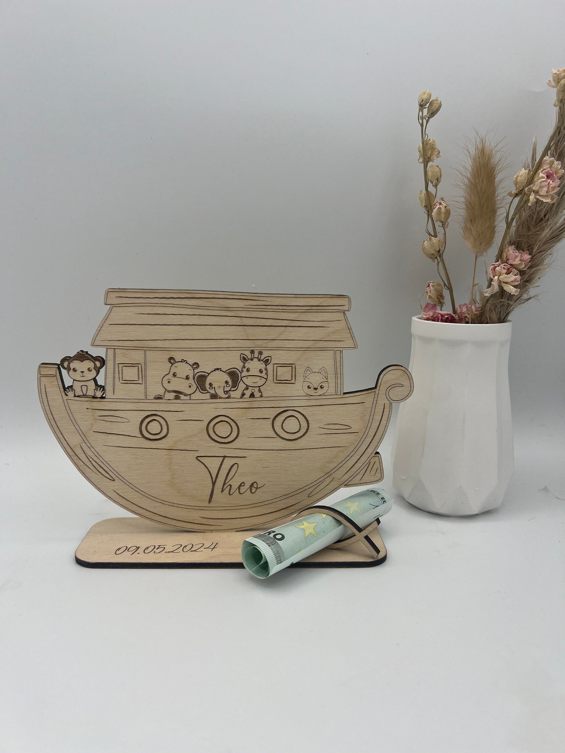 Arche Geldgeschenk zur Taufe, Geburt oder Kindergeburtstag, Arche Noah aus Holz mit süßen Tieren, Kommunion,Konfirmation,kleine Geschenkidee