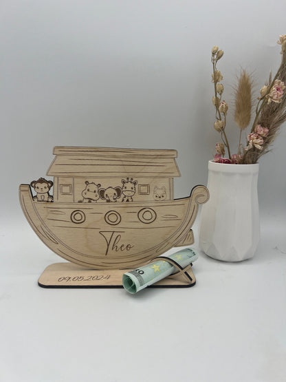 Arche Geldgeschenk zur Taufe, Geburt oder Kindergeburtstag, Arche Noah aus Holz mit süßen Tieren, Kommunion,Konfirmation,kleine Geschenkidee