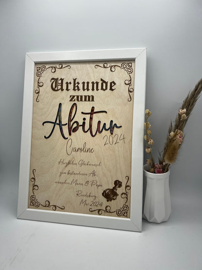 Urkunde zum bestandenen Abitur, Schulabschluss als Geldgeschenk, personalisierte Geschenkidee
