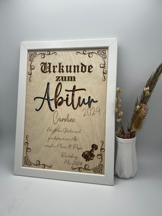 Urkunde zum bestandenen Abitur, Schulabschluss als Geldgeschenk, personalisierte Geschenkidee