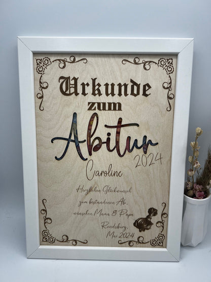 Urkunde zum bestandenen Abitur, Schulabschluss als Geldgeschenk, personalisierte Geschenkidee