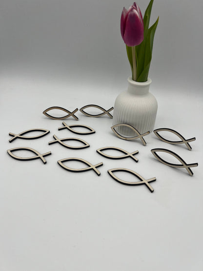 Konfirmation , Tischdekoration, Fische zur Konfirmation , Taufe , Firmung , Kommunion, Holzfische, Gastgeschenk