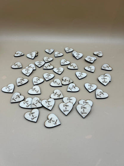 Streudeko zur Hochzeit /Dekoration Tisch / Herzen mit Namen/ Platzkarten/Holz Herz Personalisiert Hochzeit Tischdeko Geburtstag/ 50stk