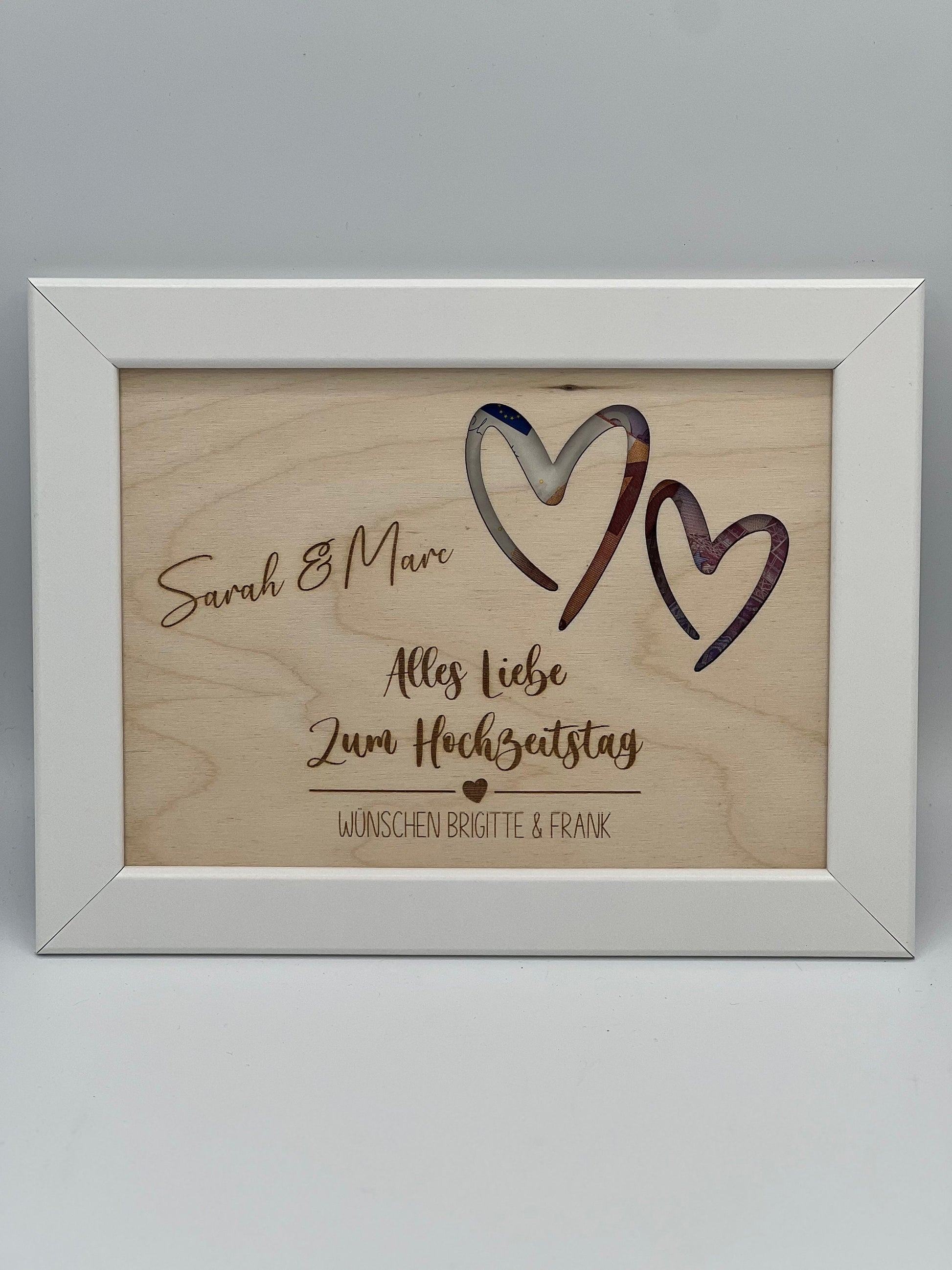 Geldgeschenk zur Hochzeit Personalisiert, Silberhochzeit, Goldene Hochzeit, Personalisiertes Geburtstagsgeschenk, Hochzeitsgeschenk aus Holz