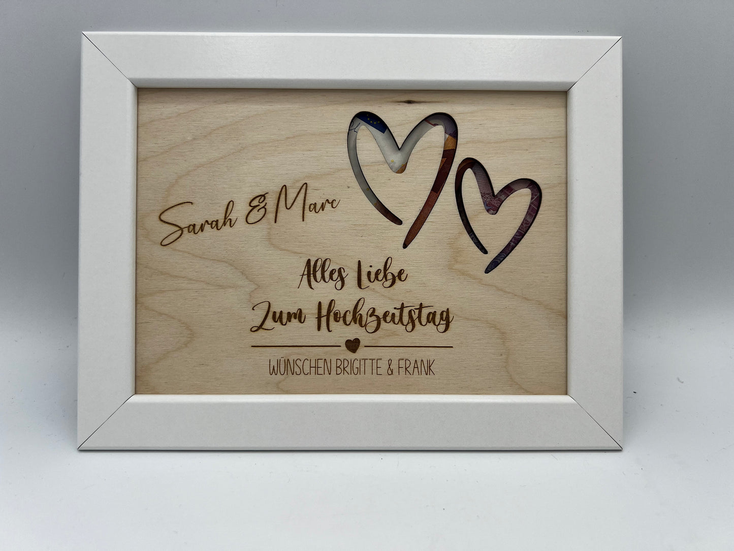 Geldgeschenk zur Hochzeit Personalisiert, Silberhochzeit, Goldene Hochzeit, Personalisiertes Geburtstagsgeschenk, Hochzeitsgeschenk aus Holz