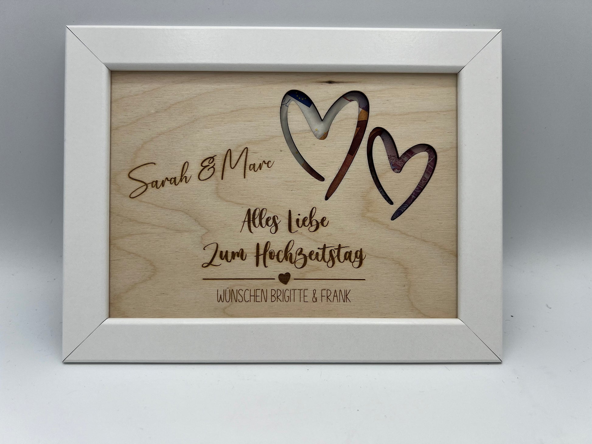 Geldgeschenk zur Hochzeit Personalisiert, Silberhochzeit, Goldene Hochzeit, Personalisiertes Geburtstagsgeschenk, Hochzeitsgeschenk aus Holz