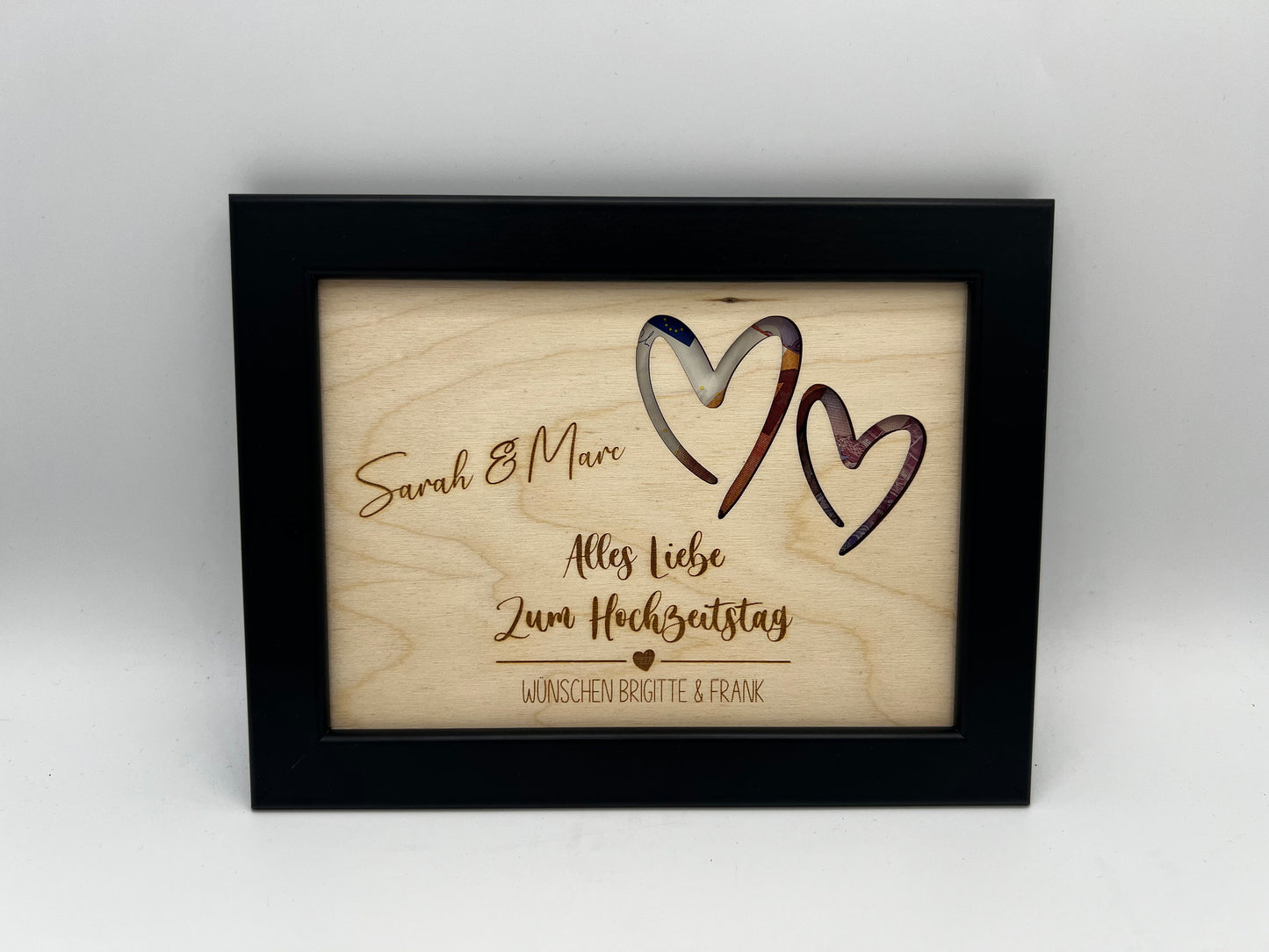 Geldgeschenk zur Hochzeit Personalisiert, Silberhochzeit, Goldene Hochzeit, Personalisiertes Geburtstagsgeschenk, Hochzeitsgeschenk aus Holz