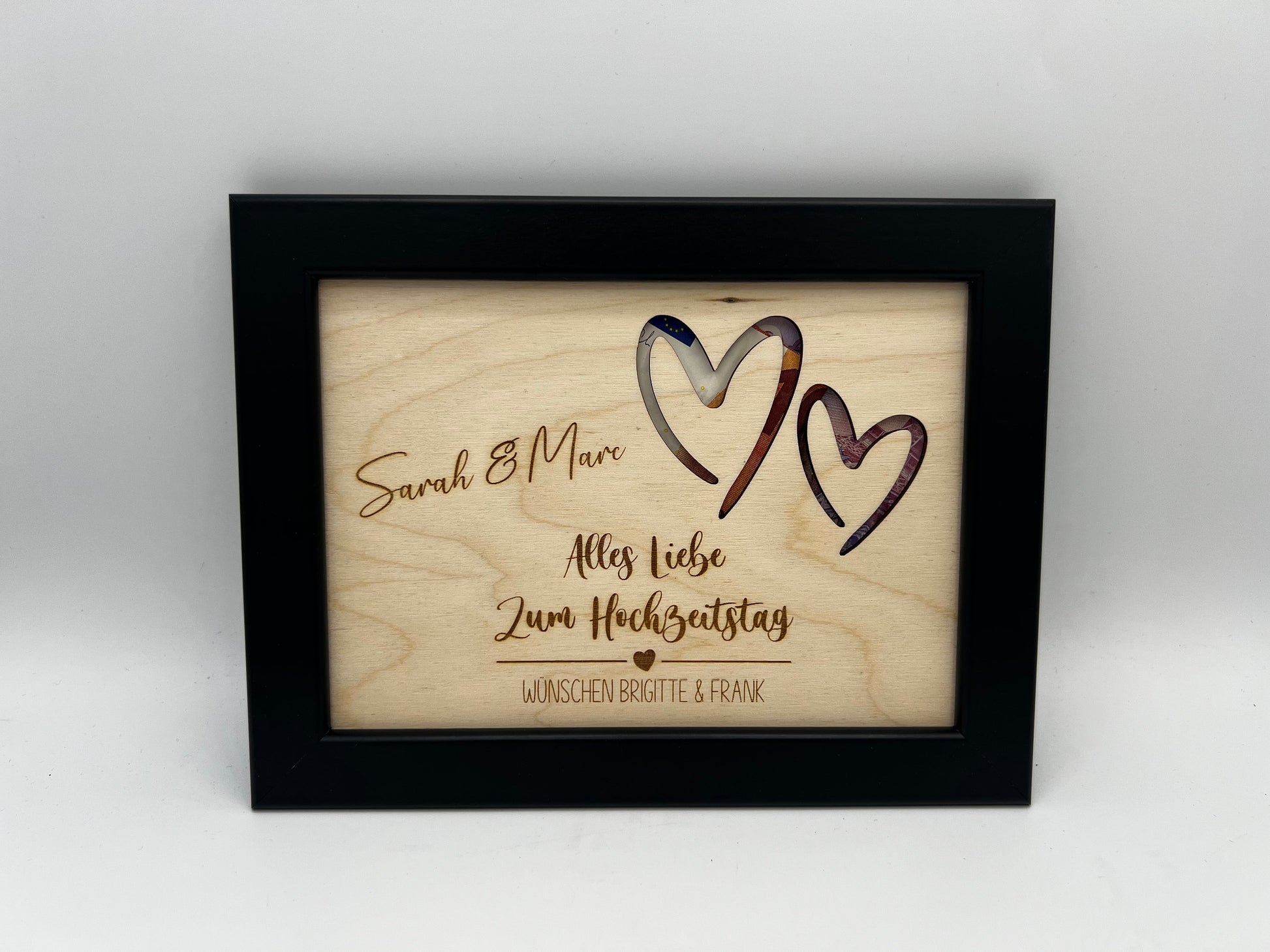Geldgeschenk zur Hochzeit Personalisiert, Silberhochzeit, Goldene Hochzeit, Personalisiertes Geburtstagsgeschenk, Hochzeitsgeschenk aus Holz