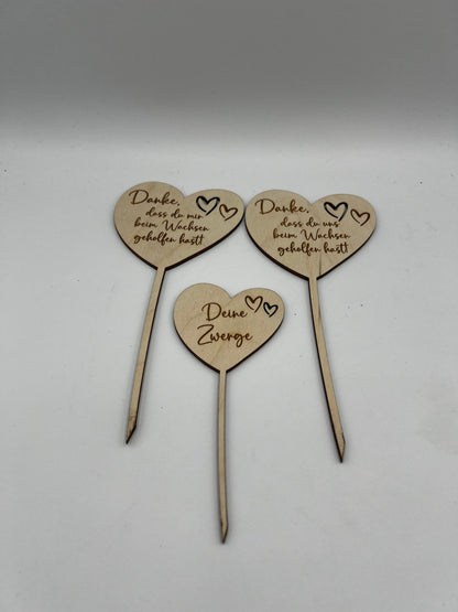 Blumenstecker aus Holz, Geschenk Personalisiert Abschied Kindergarten, Tagesmutter, Schulabschluss, Blumenschild mit Namen, Danke sagen