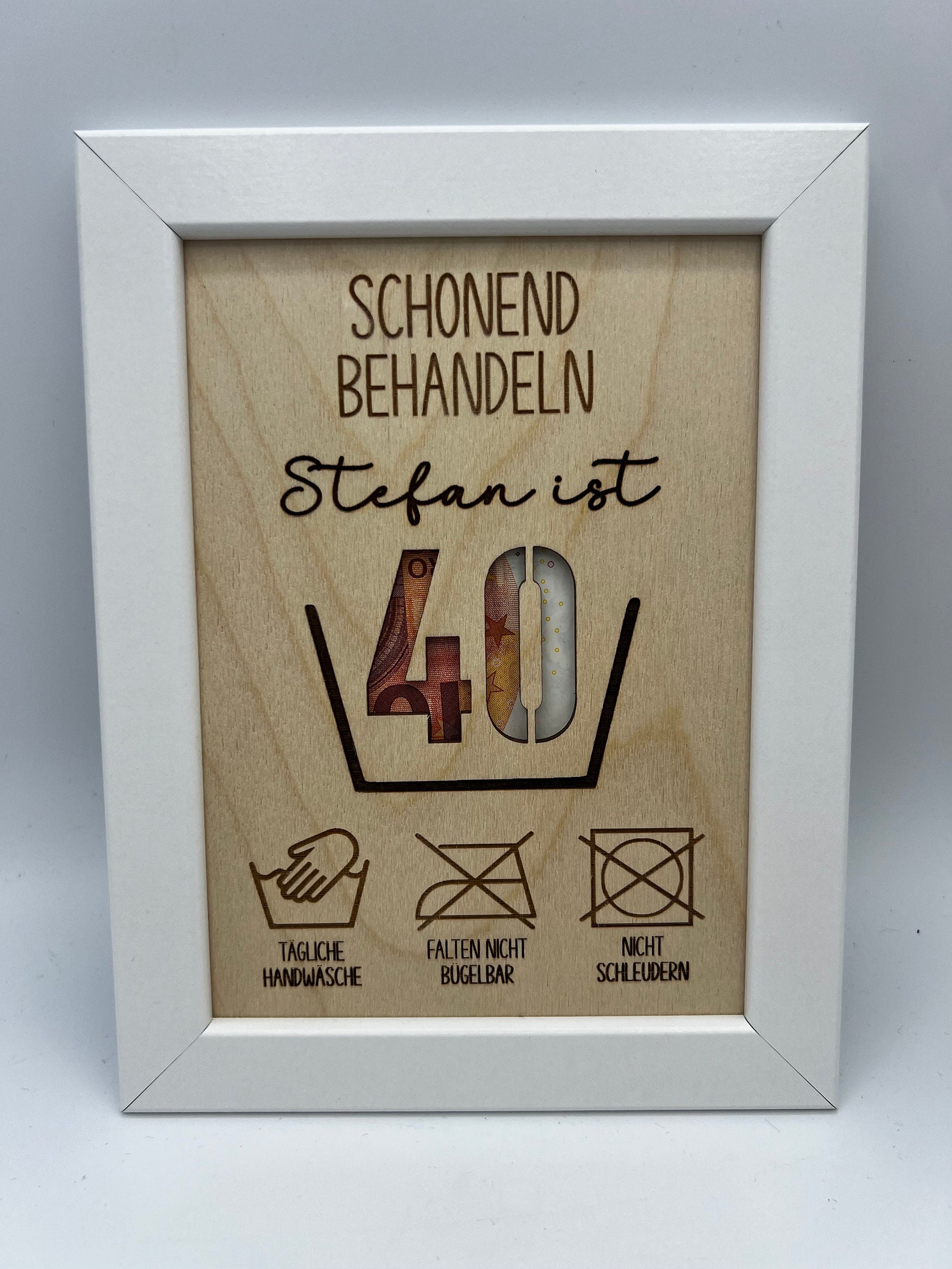 Schonend Behandeln Geldgeschenk, Geschenk zum 30. Geburtstag, Holzgeschenk , Geld Geschenkidee zum 40. Geburtstag, Geburtstagsgeschenk 50.