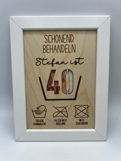 Schonend Behandeln Geldgeschenk, Geschenk zum 30. Geburtstag, Holzgeschenk , Geld Geschenkidee zum 40. Geburtstag, Geburtstagsgeschenk 50.