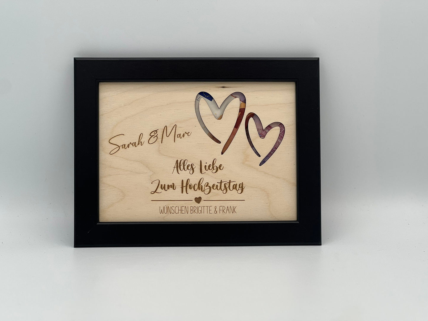 Geldgeschenk zur Hochzeit Personalisiert, Silberhochzeit, Goldene Hochzeit, Personalisiertes Geburtstagsgeschenk, Hochzeitsgeschenk aus Holz