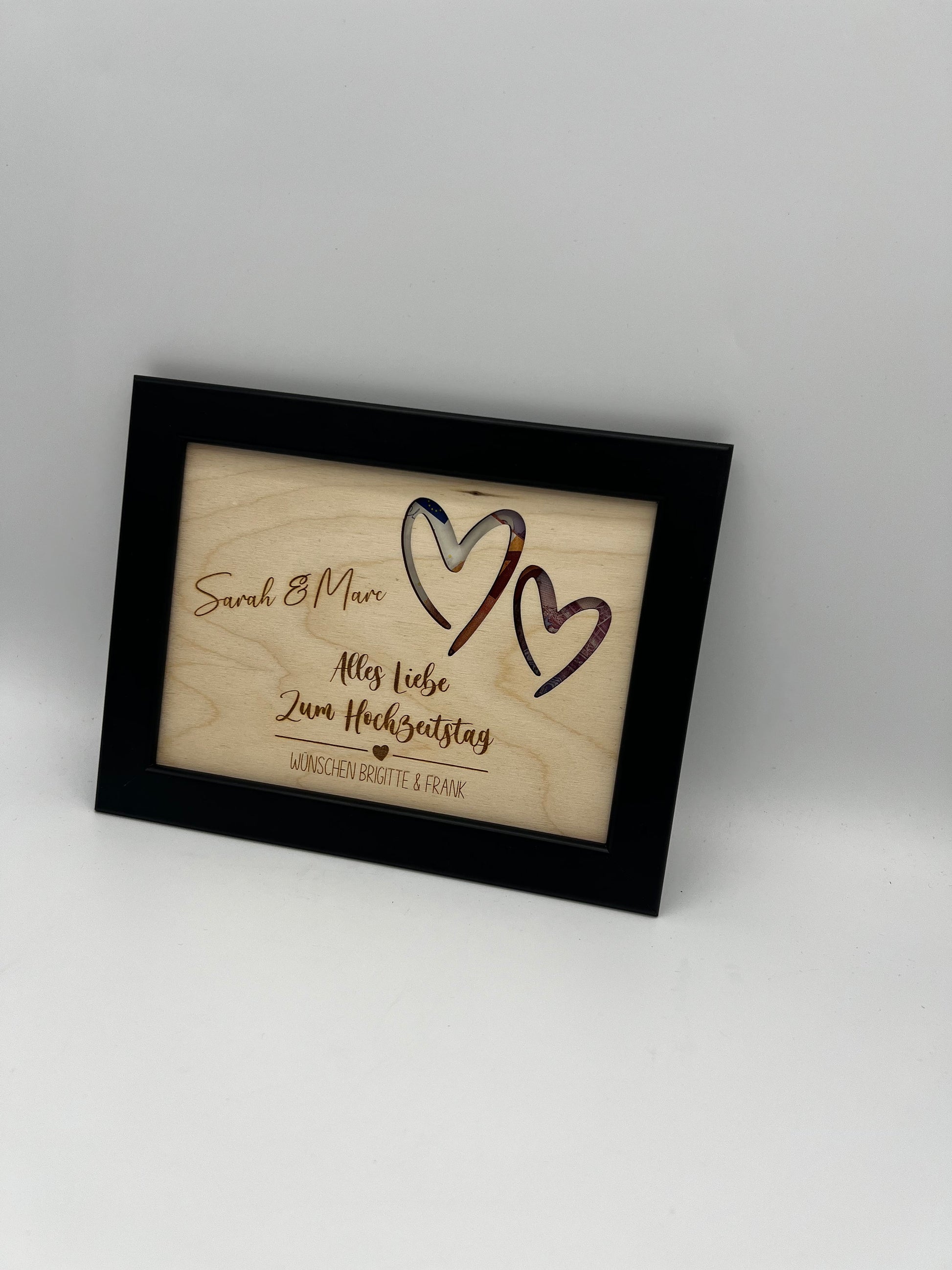 Geldgeschenk zur Hochzeit Personalisiert, Silberhochzeit, Goldene Hochzeit, Personalisiertes Geburtstagsgeschenk, Hochzeitsgeschenk aus Holz