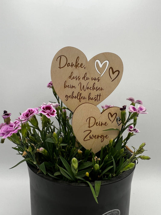 Blumenstecker aus Holz, Geschenk Personalisiert Abschied Kindergarten, Tagesmutter, Schulabschluss, Blumenschild mit Namen, Danke sagen