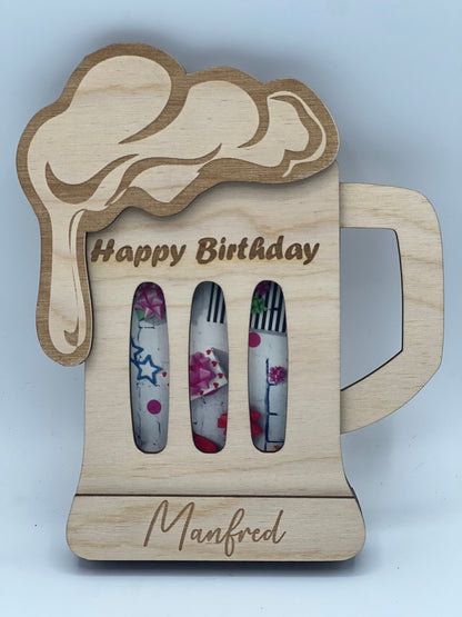 Geldgeschenk Bier zum Geburtstag, Geschenkkarte, Gutscheinhalter, Geschenk, Abschiedsgeschenk, Kollegin und Kollege, Vatertag, Holzkarte