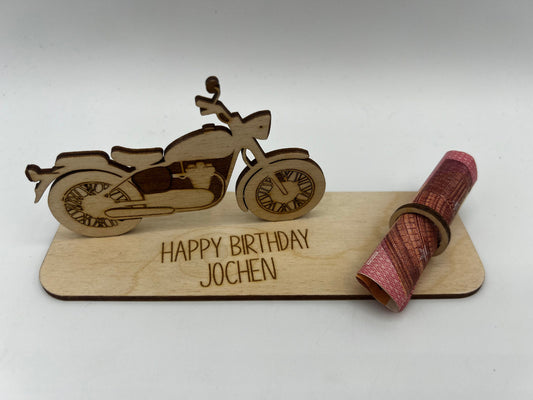 Geldgeschenk Motorrad zum Geburtstag, Rente, Ruhestand, Motorrad, Geschenk aus Holz, Holzgeschenk