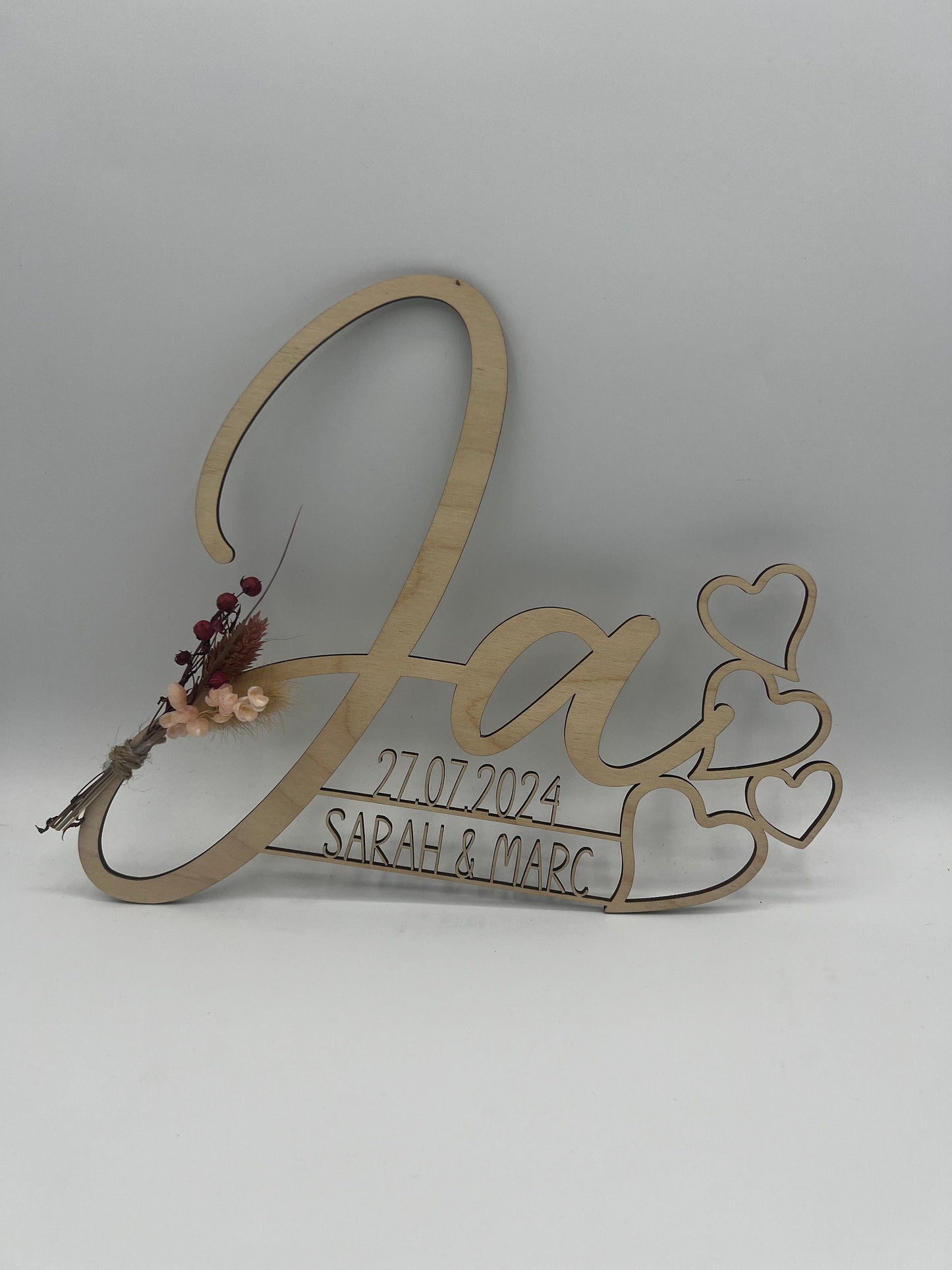 Hochzeitsgeschenk JA Schriftzug, Holzgeschenk personalisiert für das Brautpaar, geschenkidee oder Deko zur Hochzeit