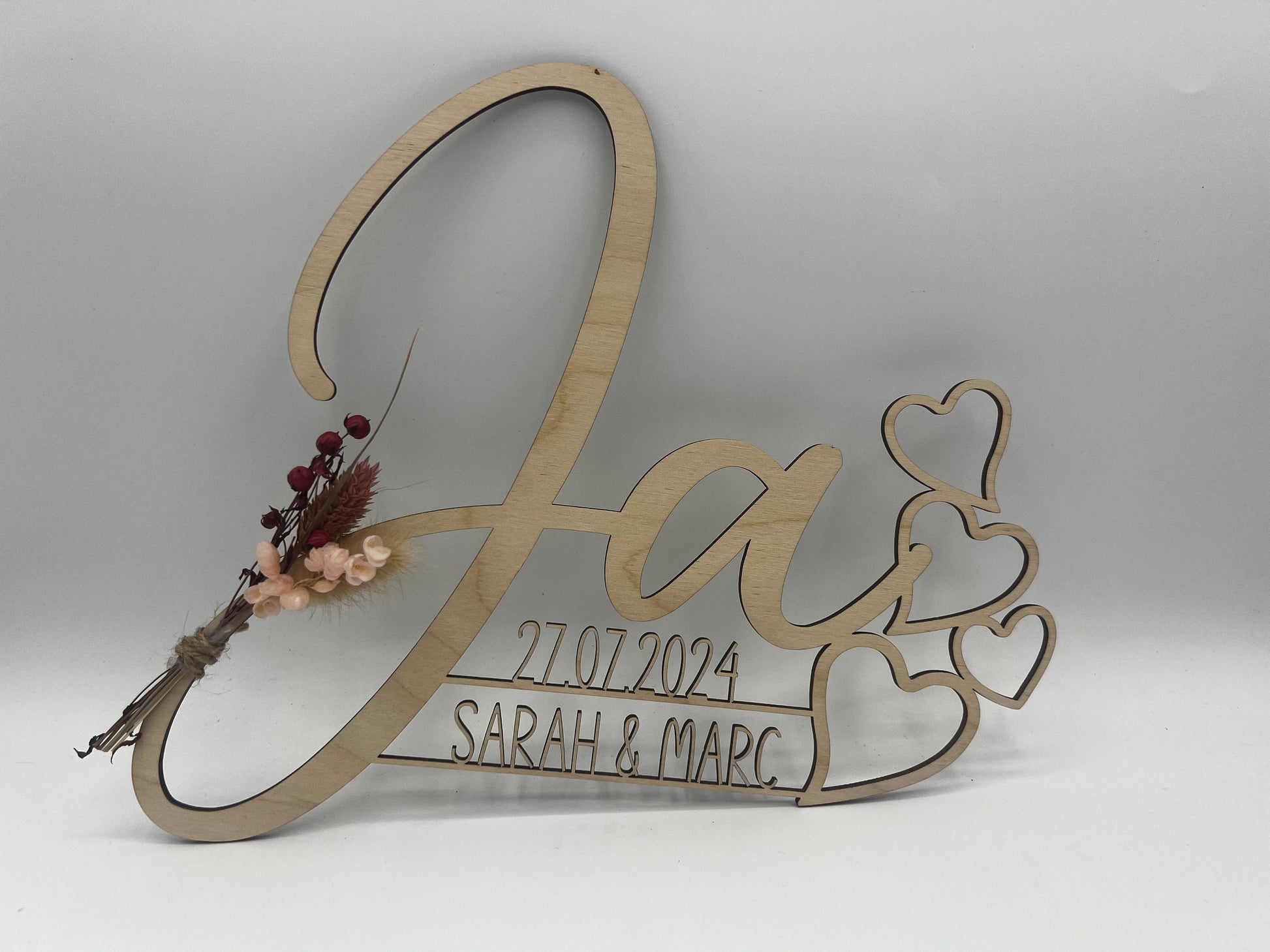 Hochzeitsgeschenk JA Schriftzug, Holzgeschenk personalisiert für das Brautpaar, geschenkidee oder Deko zur Hochzeit