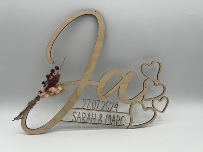 Hochzeitsgeschenk JA Schriftzug, Holzgeschenk personalisiert für das Brautpaar, geschenkidee oder Deko zur Hochzeit