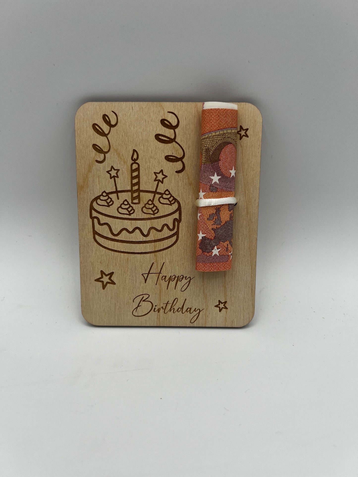 Holzkarte Geldgeschenk zum Geburtstag/ Geschenkidee/ geschenverpackung/ Geld verschenke Holz/ Geburtstagsgeschenk/ Torte / Luftballons
